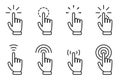 Pointer hand click icon set. Website clicking cursor, finger arrows with click effect. Web interface and computer icons. Vector Royalty Free Stock Photo